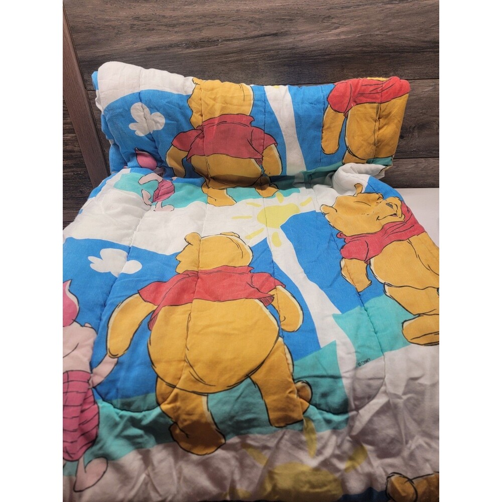 Vintage Disney Winnie The Pooh & Piglet Twin Bed Comforter Blue Cloud Blanket